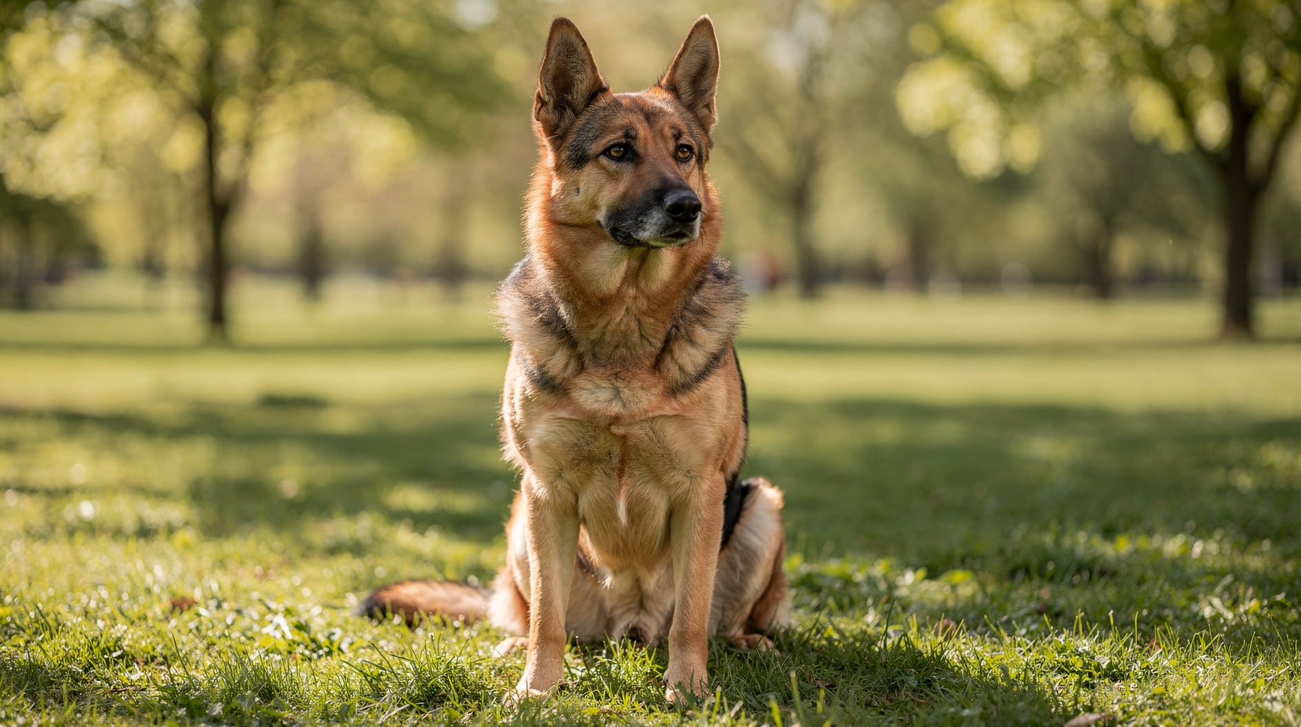 Un chien assis attentivement regarde vers le haut avec intérêt lors d'une séance d'éducation en plein air.